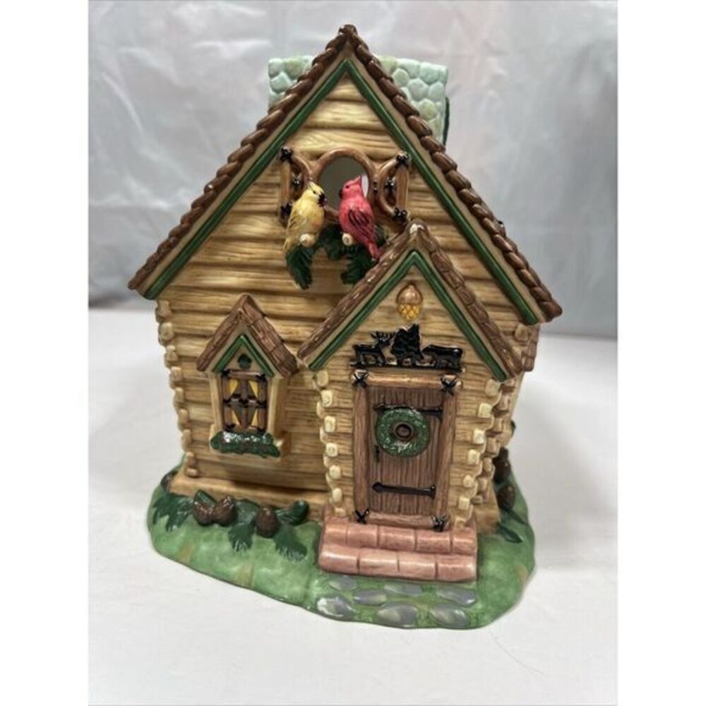 Partylite Retired Forest Friends Cardinals Tealight House/Log Cabin P7914